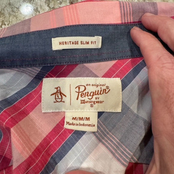 Original Penguin Plaid Shirt Size M Short Sleeve Button Up F1.2 - Picture 6 of 9
